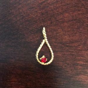 Gold Plated Teardrop Pendant with Simulated Ruby